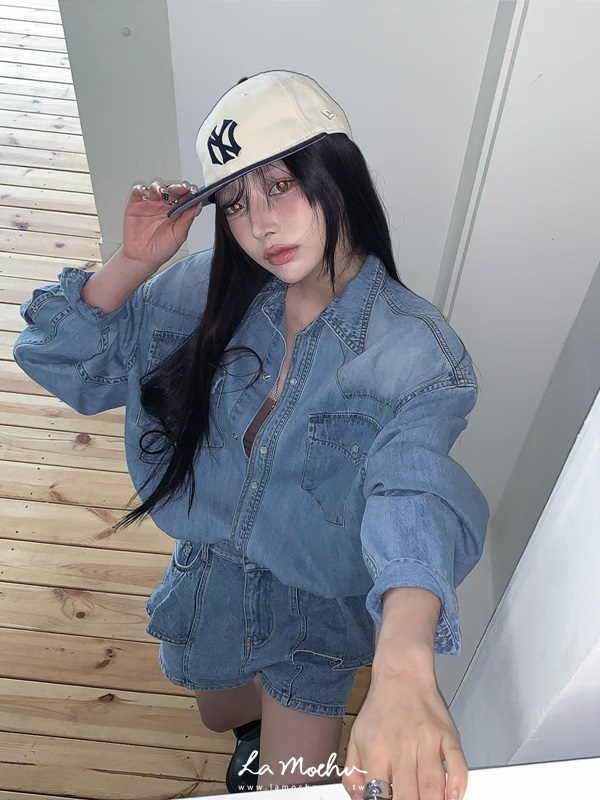 小裙擺高腰牛仔短褲